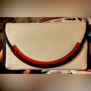 Vintage canvas Roger Gimbel pocketbook wallet w/lucite accent